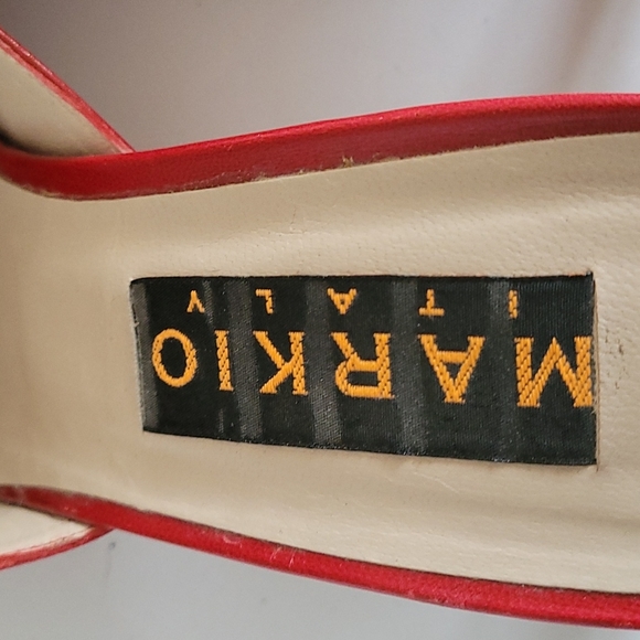 Red Silk & Leather Markio Italy heels - Picture 5 of 7